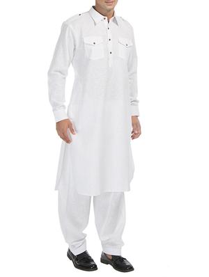 white cotton pathani set - 14453495 - Standard Image - 2