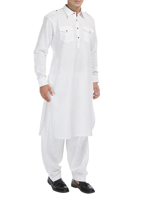white cotton pathani set - 14453495 - Zoom Image - 2