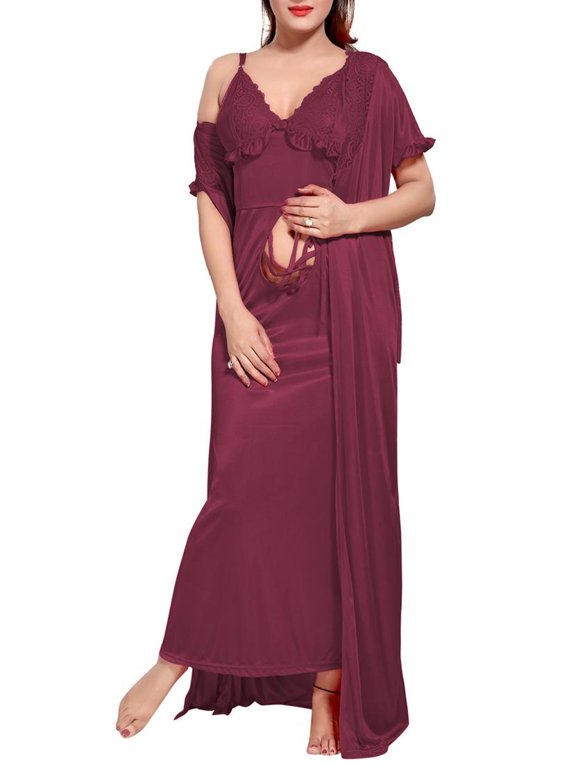 purple colored robe & nighty set - 14455174 - Zoom Image - 2