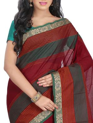 red cotton chettinad saree - 14457997 - Standard Image - 2