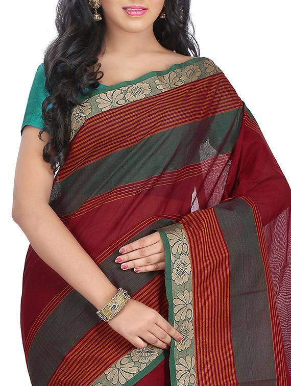 red cotton chettinad saree - 14457997 - Zoom Image - 2