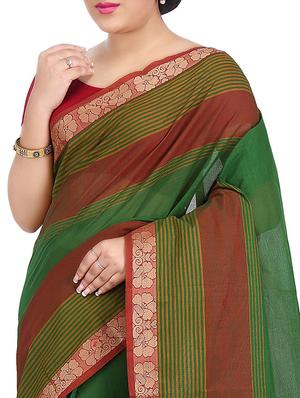 green cotton chettinad saree - 14457998 - Standard Image - 2