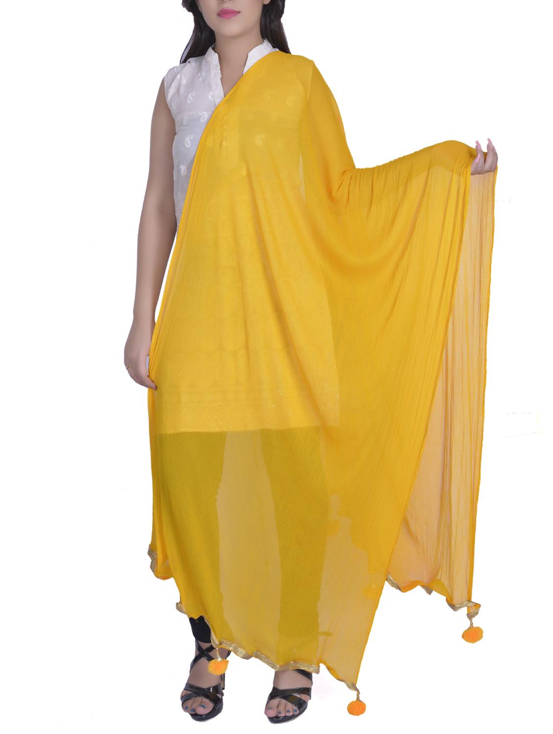 Yellow Chiffon Plain Dupatta - By