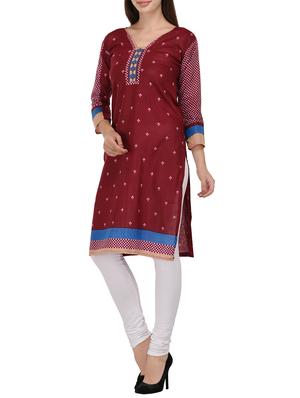 maroon cotton kurta - 14459378 - Standard Image - 2