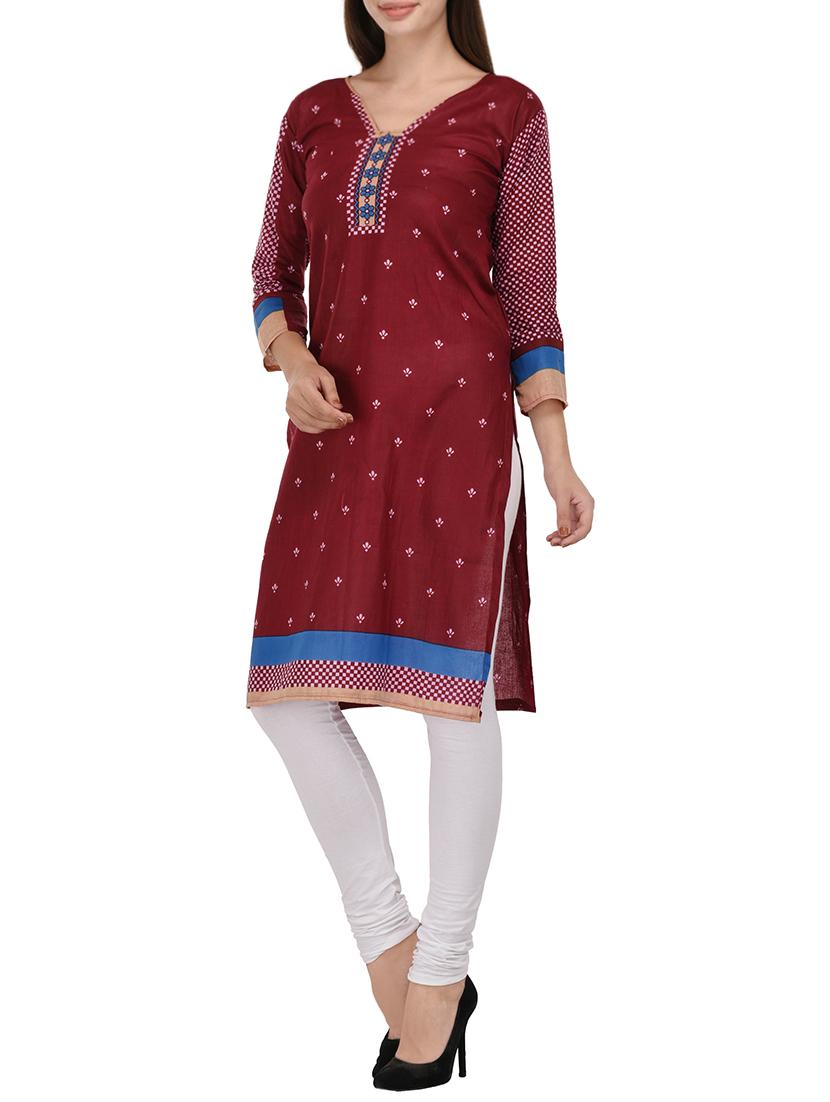 maroon cotton kurta - 14459378 - Zoom Image - 2