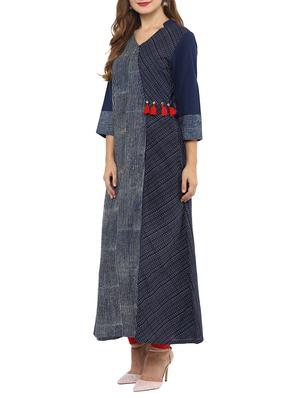 blue cotton a-line kurta - 14461251 - Standard Image - 2