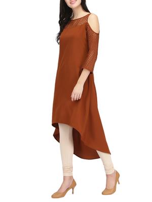 brown crepe highlow kurta - 14461846 - Standard Image - 2