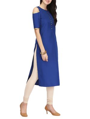 blue crepe straight solid kurta - 14461873 - Standard Image - 2