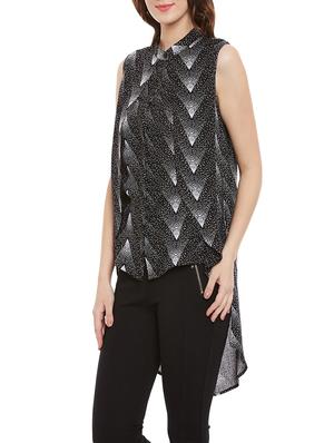 black printed asymmetrical top - 14462579 - Standard Image - 2