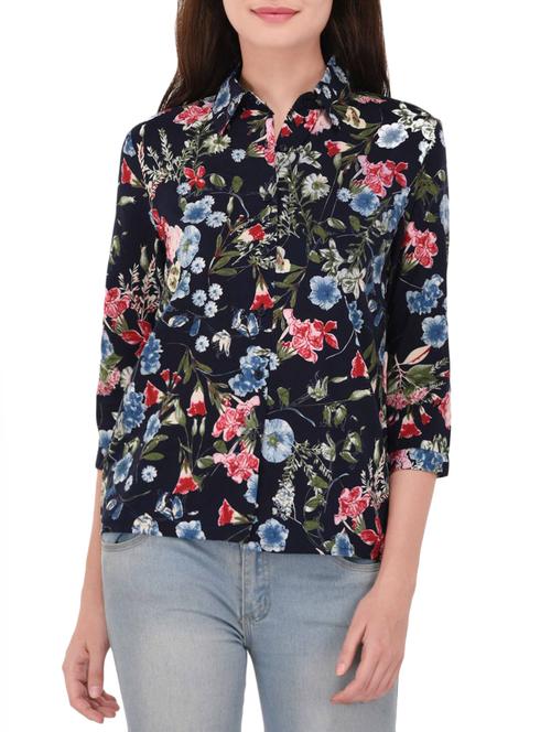 navy blue printed shirt - 14464356 - Standard Image - 1