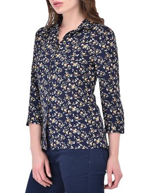 Navy blue printed cotton shirt - 14464357 - Standard Image - 2