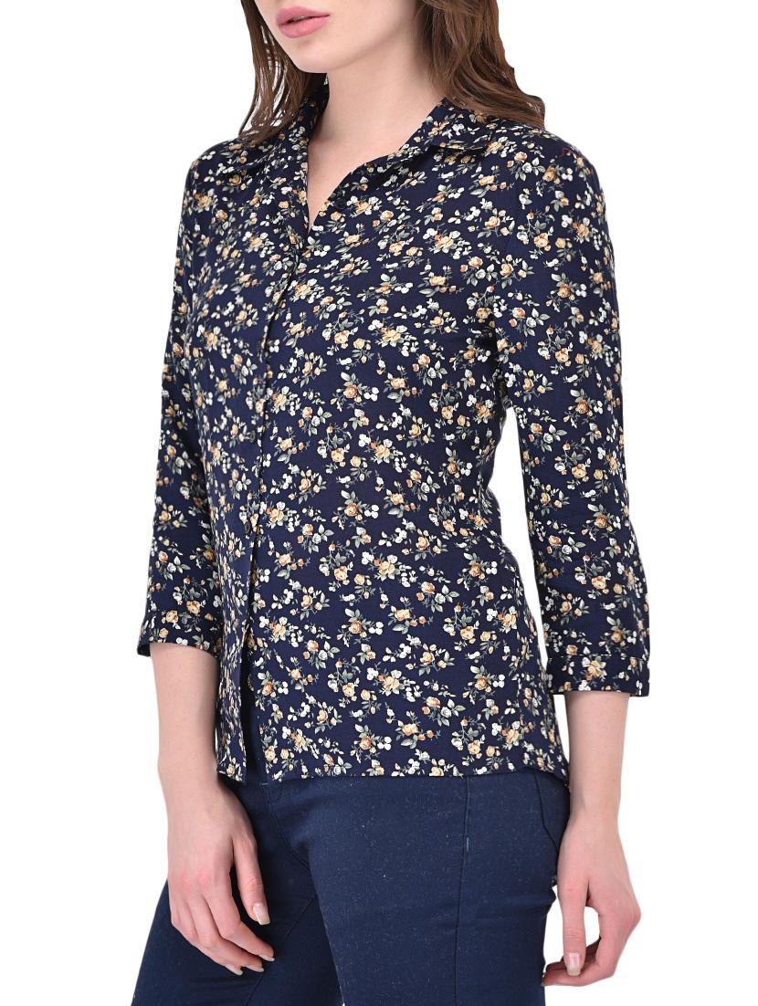 Navy blue printed cotton shirt - 14464357 - Zoom Image - 2