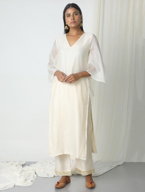solid chanderi straight kurta - 14465932 - Standard Image - 1