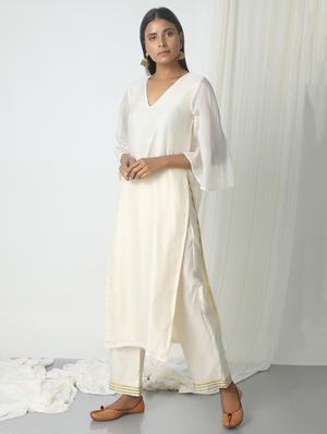 solid chanderi straight kurta - 14465932 - Standard Image - 2