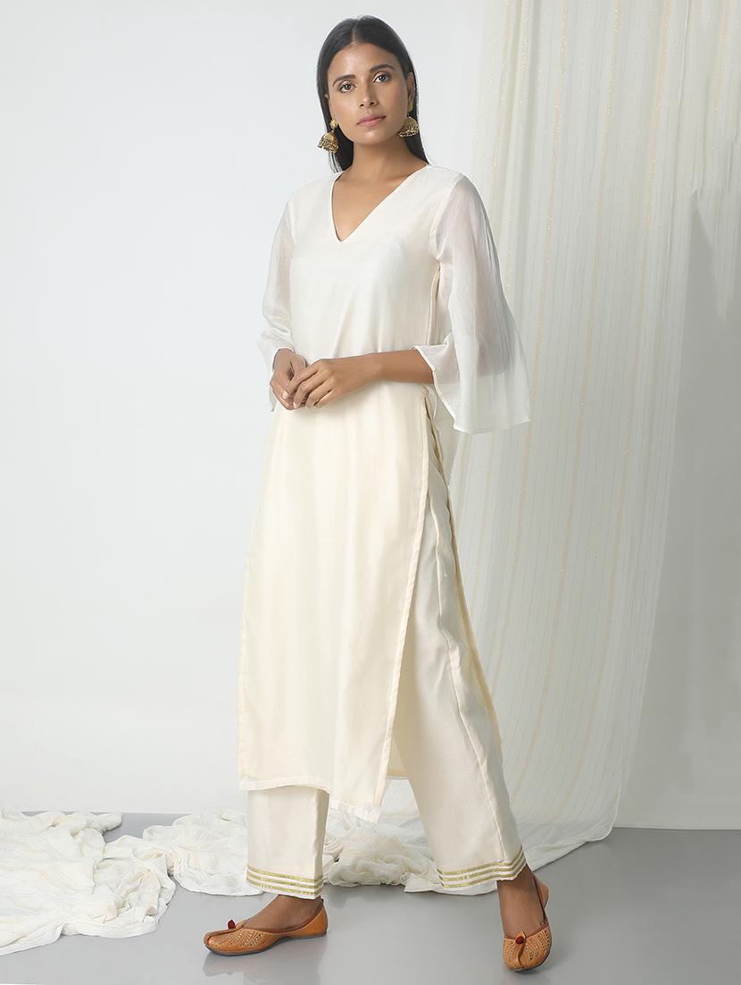 solid chanderi straight kurta - 14465932 - Zoom Image - 2