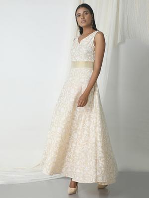 Ivory self floral dress - 14465993 - Standard Image - 2