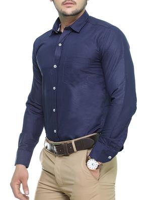 navy blue cotton casual shirt - 14467129 - Standard Image - 2