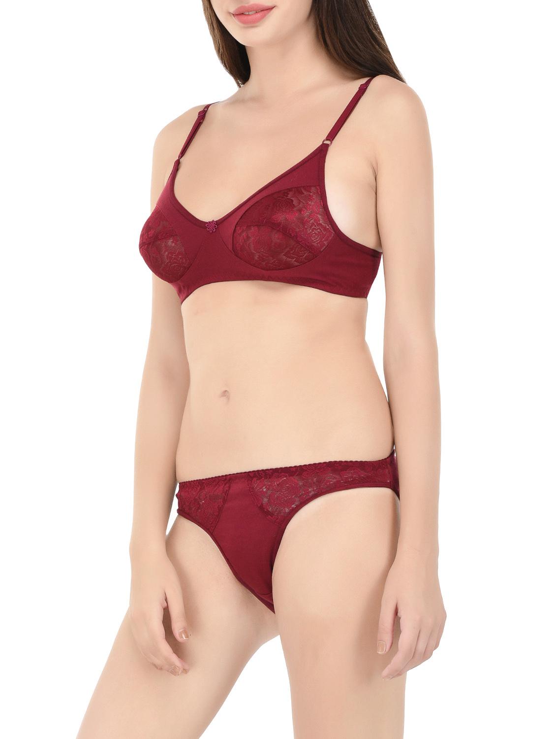 maroon cotton bra and panty set - 14467634 - Zoom Image - 2