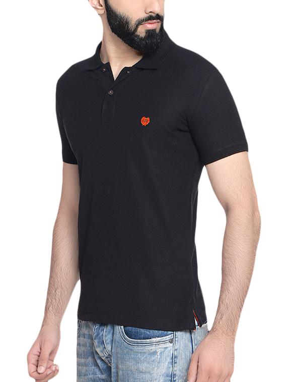 black cotton collared t-shirt - 14467887 - Zoom Image - 2