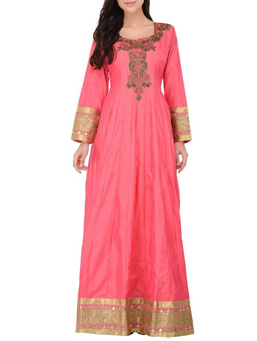 pink silk anarkali kurta - 14469053 - Very Small Image - 1
