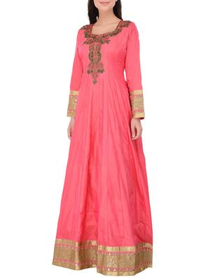pink silk anarkali kurta - 14469053 - Standard Image - 2