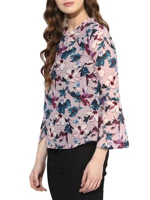 frilled neck bell sleeved floral top - 14469153 - Standard Image - 2