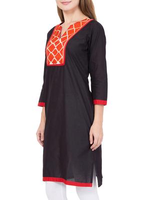 black cotton straight kurta - 14469217 - Standard Image - 2