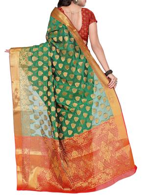 green silk banarasi saree with blouse - 14469400 - Standard Image - 2