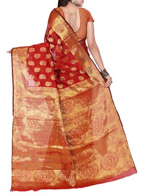 maroon silk banarasi saree with blouse - 14469405 - Standard Image - 2