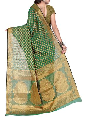 green silk blend banarasi saree with blouse - 14469414 - Standard Image - 2