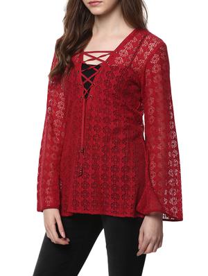 Maroon Bell Sleeved Top - 14470282 - Standard Image - 2