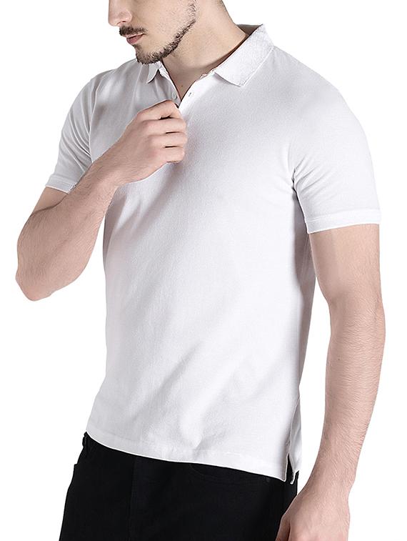 white solid collared t-shirt - 14471172 - Zoom Image - 2