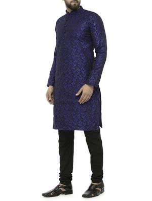 royal blue silk blend sherwani set - 14471506 - Standard Image - 2