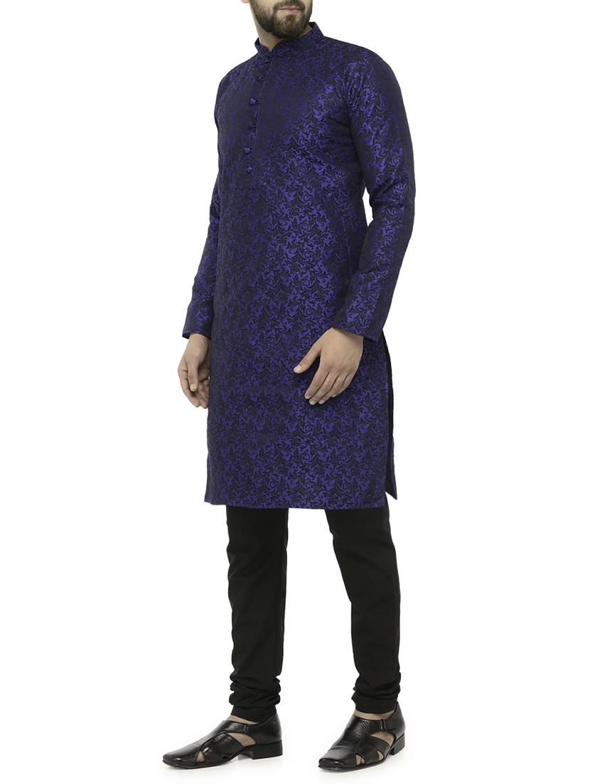royal blue silk blend sherwani set - 14471506 - Zoom Image - 2