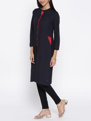 black cotton aline kurta - 14472176 - Standard Image - 2