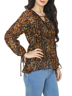 brown chiffon printed top - 14472283 - Standard Image - 2