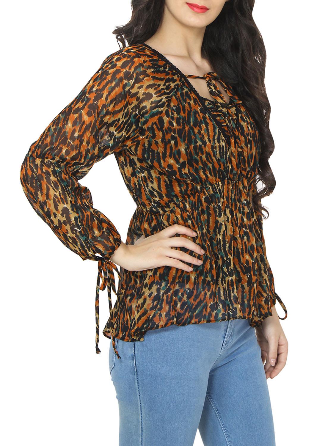 brown chiffon printed top - 14472283 - Zoom Image - 2