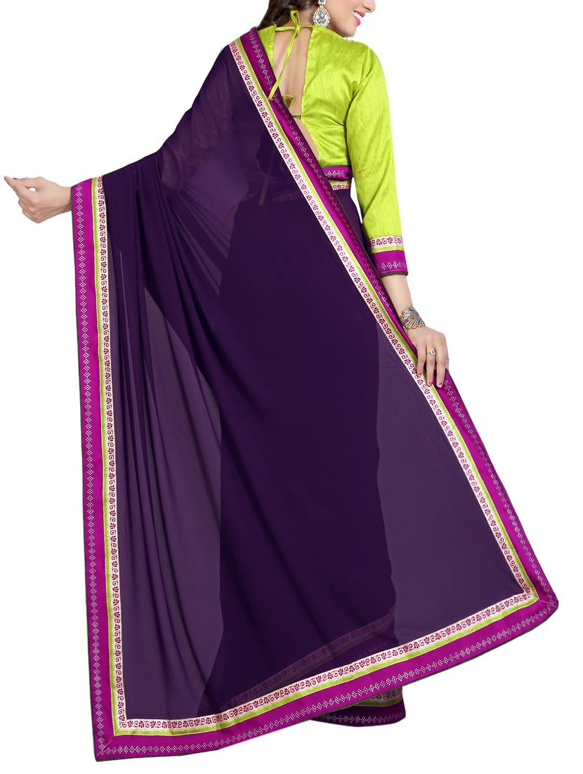 purple georgette bordered saree with blouse - 14473511 - Zoom Image - 2