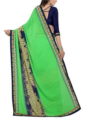 green georgette printed saree with blouse - 14473682 - Standard Image - 2