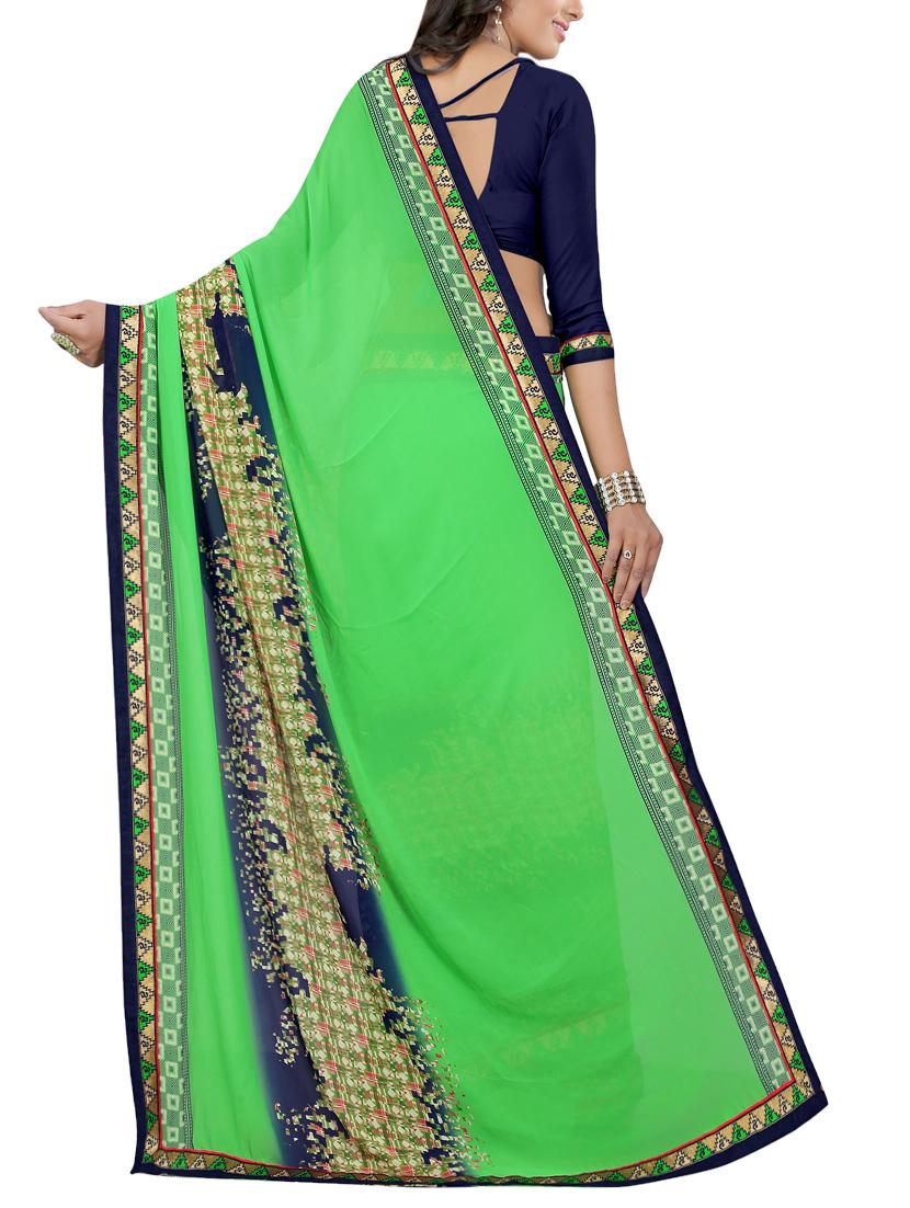 green georgette printed saree with blouse - 14473682 - Zoom Image - 2