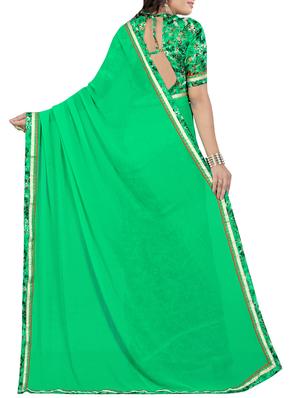 green georgette printed saree with blouse - 14473688 - Standard Image - 2