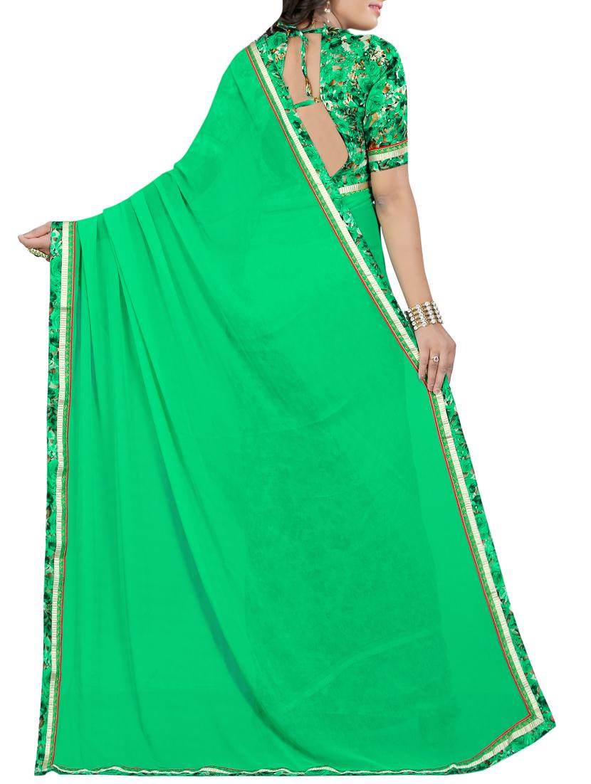 green georgette printed saree with blouse - 14473688 - Zoom Image - 2
