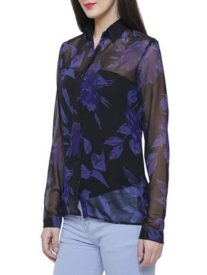 black printed georgette casual shirt - 14477798 - Standard Image - 2