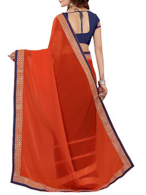 orange and blue half & half saree with blouse - 14478239 - Standard Image - 2