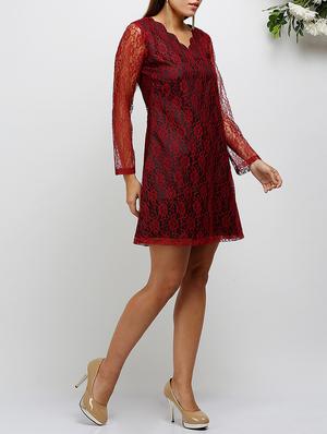 floral mesh scallop neck a-line dress - 14478514 - Standard Image - 2