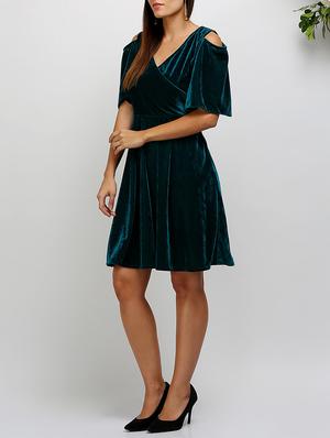 cold shoulder velvet fit & flare dress - 14478529 - Standard Image - 2
