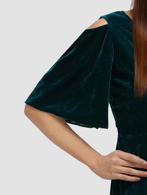cold shoulder velvet fit & flare dress - 14478529 - Standard Image - 5
