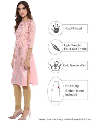 pink silk blend straight kurta - 14478901 - Standard Image - 2