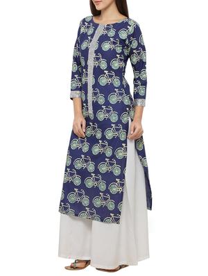blue cotton straight kurta - 14478904 - Standard Image - 2