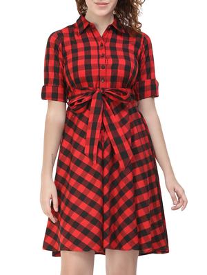 red cotton belted dress - 14478907 - Standard Image - 2